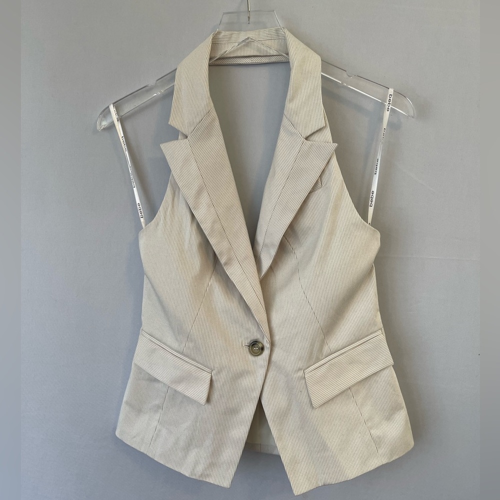 Pinstripe Halter Blazer Vest Beige & Black 6 Y2K